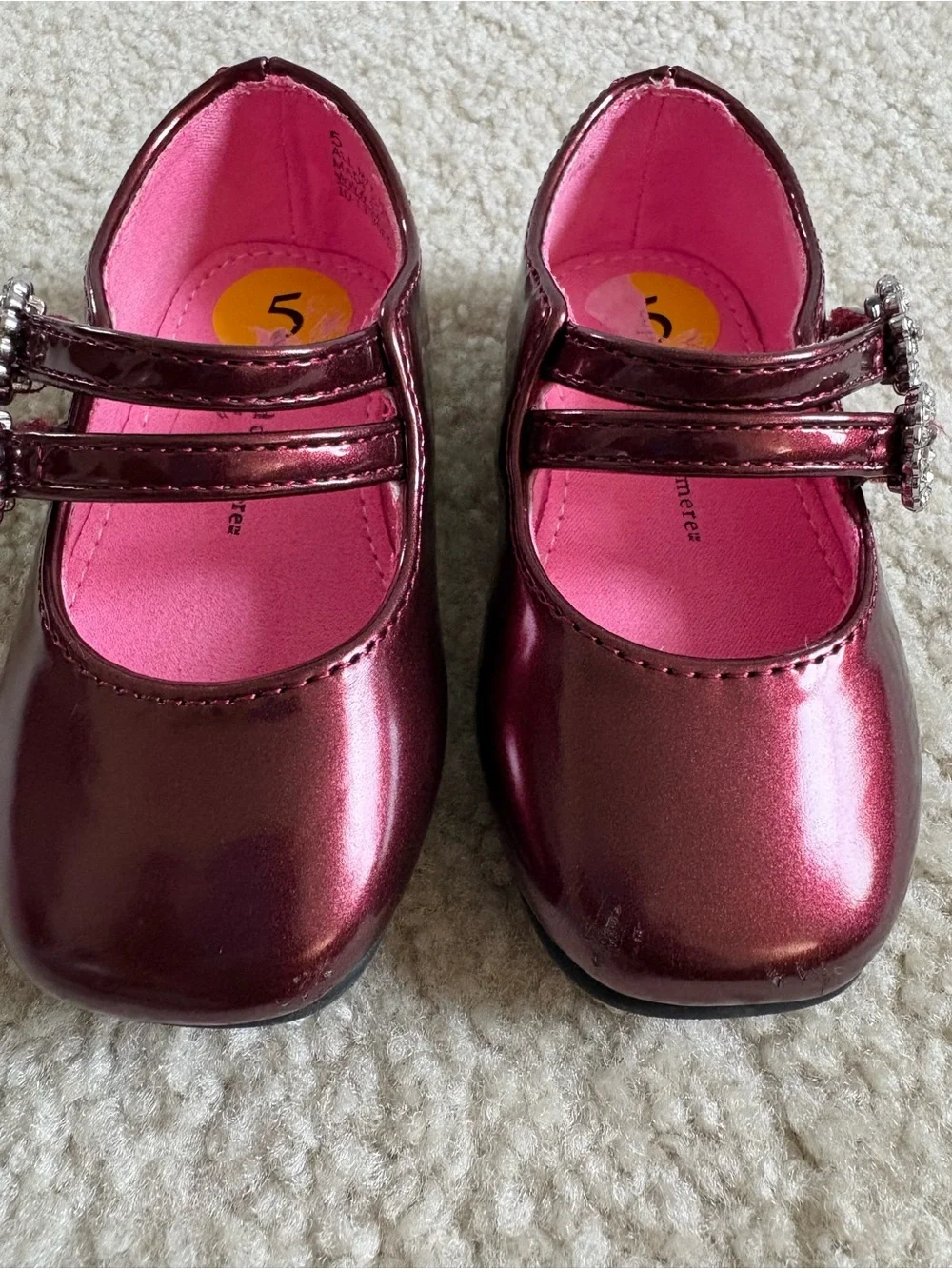 cupcakes & cashmere Metallic Burgundy Mary Jane Shoes with Rhinestone Buckles